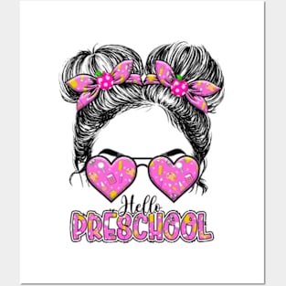 Kids Hello Preschool Messy Bun Girls Pre-k Back To School Posters and Art